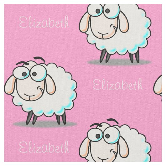 Kute Girly Sheep Pattern met naam op Roze Stof (Close Up)