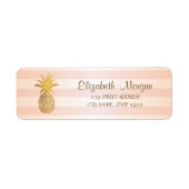 Kute Girly Striped, Gold Pineapple Address Label (Voorkant)