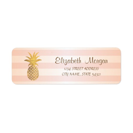 Kute Girly Striped, Gold Pineapple Address Label (Voorkant)