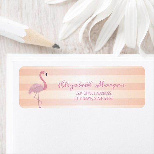 Kute Girly Striped, Pink Flamingo Address Label (Insitu)