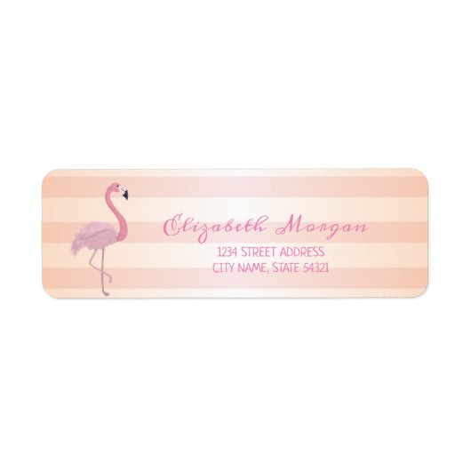 Kute Girly Striped, Pink Flamingo Address Label (Voorkant)