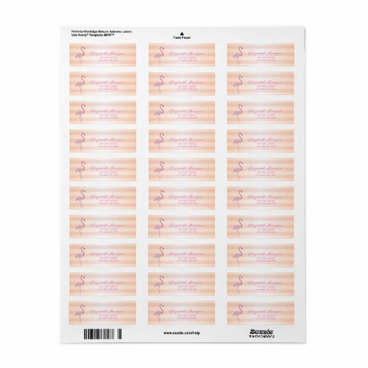 Kute Girly Striped, Pink Flamingo Address Label (Full Sheet)