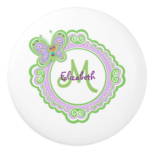 Kute glimlach Butterfly Monogram Keramische Knop (Voorkant)