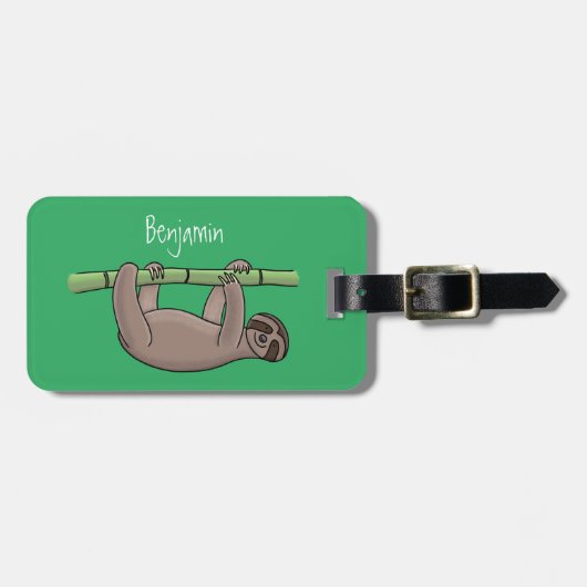 Kute glimlach op bamboe cartoon afbeelding bagagelabel (Voorkant horizontaal)