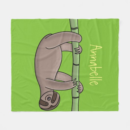 Kute glimlach op bamboe cartoon afbeelding fleece deken (Voorkant (Horizontaal))