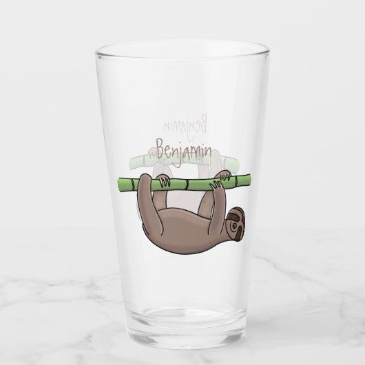 Kute glimlach op bamboe cartoon afbeelding glas (Voorkant)