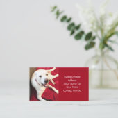 Kute glimlach White Puppy Dog Red Kerstmis Visitekaartje (Staand voorkant)