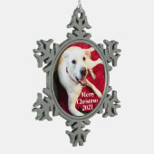 Kute glimlach White Puppy Dog Tin Sneeuwvlok Ornament (Links)