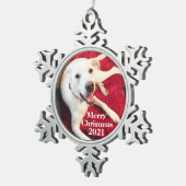 Kute glimlach White Puppy Dog Tin Sneeuwvlok Ornament (Rechts)