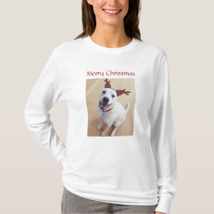 Kute glimlach White Reindeer Dog Kerstmis T-shirt