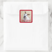 Kute glimlach White Reindeer Dog Red Kerstmis Vierkante Sticker (Tas)