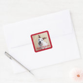 Kute glimlach White Reindeer Dog Red Kerstmis Vierkante Sticker (Envelop)
