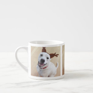 Kute glimlach White Reindeer Puppy Dog Kerstmis Espresso Kop