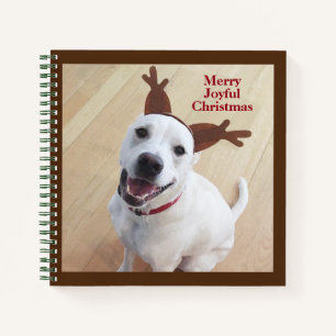 Kute glimlach White Reindeer Puppy Dog Kerstmis Notitieboek