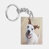 Kute glimlach White Reindeer Puppy Dog Kerstmis Sleutelhanger (Voorkant Links)