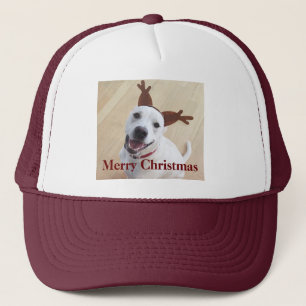 Kute glimlach White Reindeer Puppy Dog Kerstmis Trucker Pet