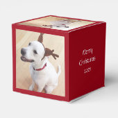 Kute glimlachende witte rendierhond kerstrood bedankdoosjes (Achterkant)