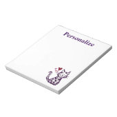 Kute Glitter Paarse Kat met roze en rode harten Notitieblok (Linkerzijde)