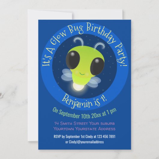 Kute gloed bug firefly cartoon illustratie kaart (Voorkant)