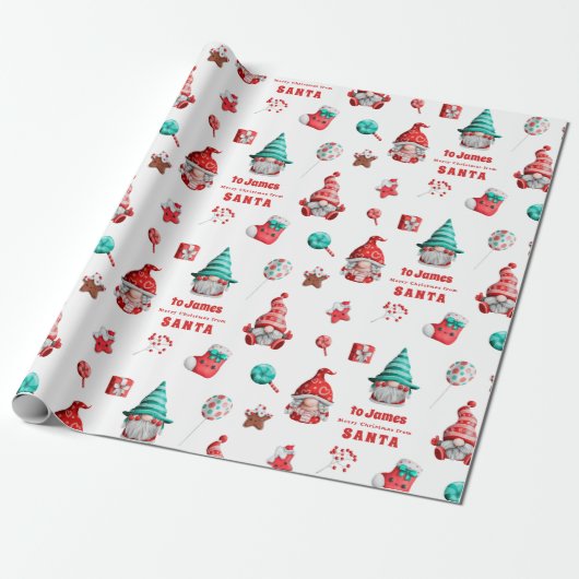 Kute Gnome Pattern-ondernaam van Santa Cadeaupapier (Uitgerold)