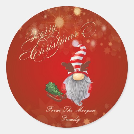 Kute Gnome Pine Tree Slaaigh kerst Ronde Sticker (Voorkant)