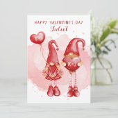 Kute Gnomen Custom Initialen Hearts Valentijnsdag Feestdagenkaart (Staand voorkant)