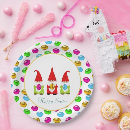 Kute gnomen en meerkleurige paaseieren papieren bordje (Feest)