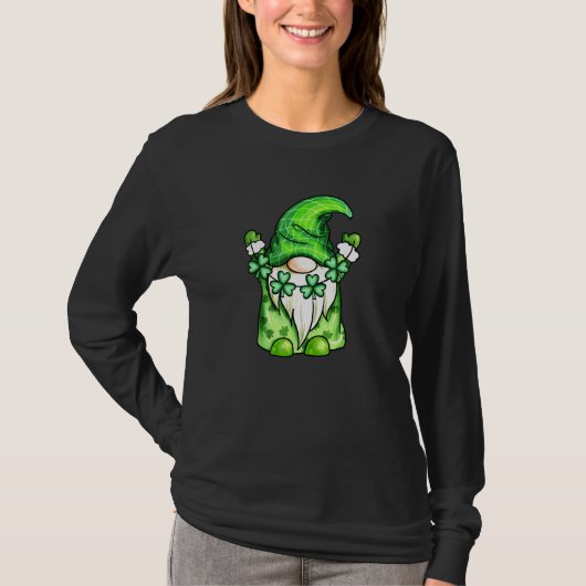 Kute Gnomen Green met Shamrock voor St Patrick's D T-shirt (Voorkant)