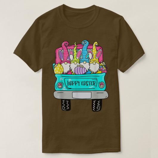 Kute gnomen met Bunny ears Egg Hunting Truck Happ T-shirt (Design voorkant)