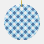Kute Gnomen Ons eerste kerstgoudblauw Gingham Keramisch Ornament (Achterkant)