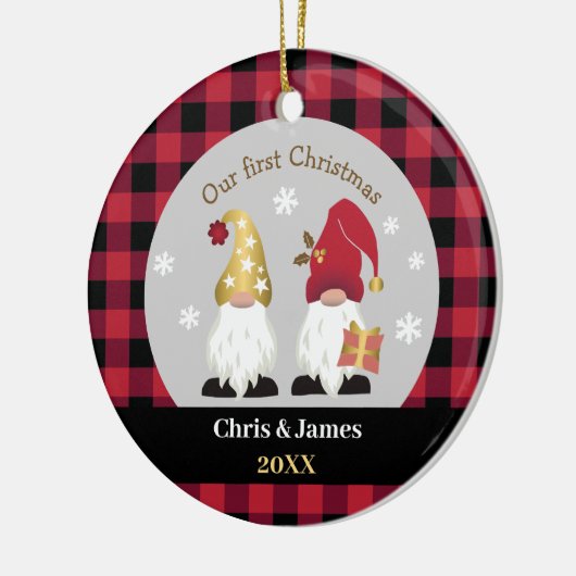 Kute Gnomen, onze eerste kerstbuffels Keramisch Ornament (Links)