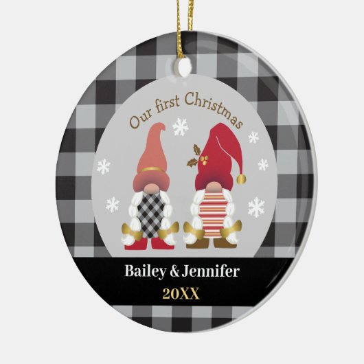 Kute Gnomen, onze eerste kerstbuffels Keramisch Ornament (Links)