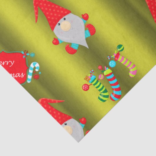 Kute Gnomes, Chartreuse Green Kerstmis Tissuepapier (Detail)