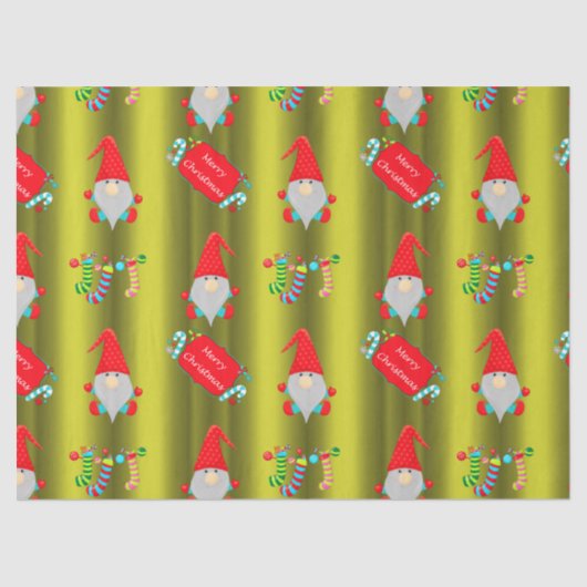 Kute Gnomes, Chartreuse Green Kerstmis Tissuepapier (Voorkant)