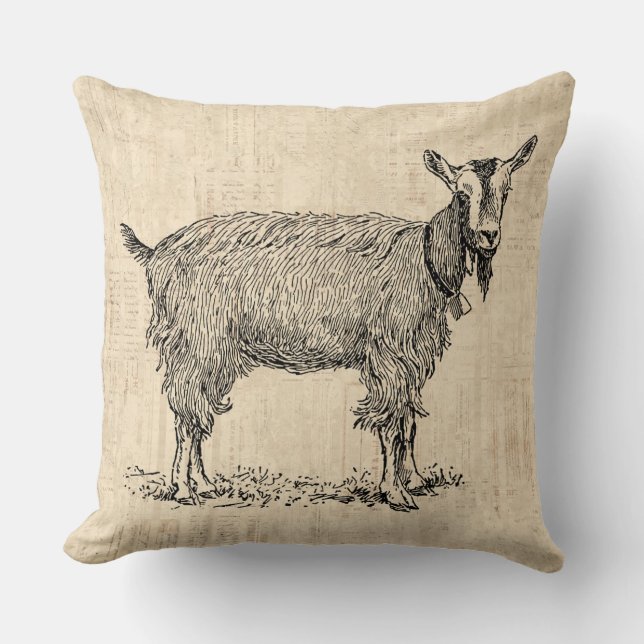 Kute Goat met Bell Illustration Antiek Script Kussen (Voorkant)