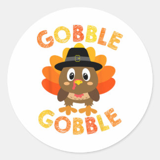 Kute Gobble Turkey Pilgrim Little Boys dan Ronde Sticker