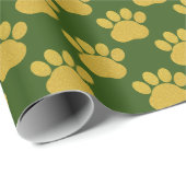 Kute Gold Glitter Paw Prints Pet Lovers Green Cadeaupapier (Rol Hoek)