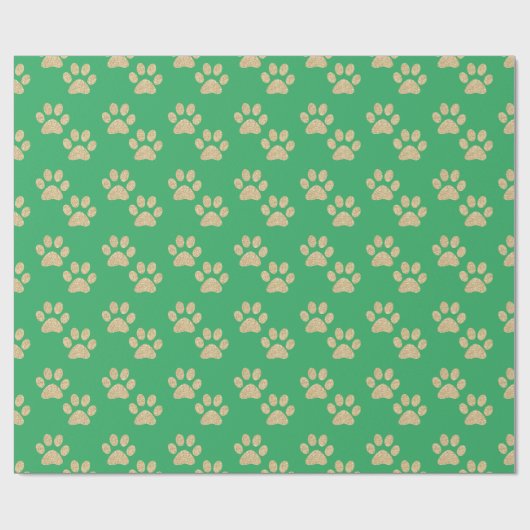 Kute Gold Glitter Paw Prints Pet Lovers Green Cadeaupapier (Vlak)