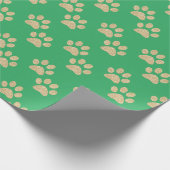 Kute Gold Glitter Paw Prints Pet Lovers Green Cadeaupapier (Hoek)