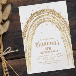 Kute Gold Rainbow Birthday Party Invitation Kaart