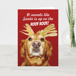 Kute Golden Retriever met Gold Antlers kerst Feestdagen Kaart