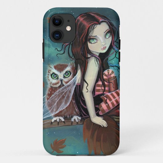 Kute Gothic Fairy and Owl Fantasy Art iPhone Case (Achterkant)