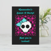Kute gothic skull, zoete 16-jarig feestje kaart (Staand voorkant)