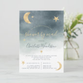 Kute gouden maansterren blauw baby shower per post kaart (Staand voorkant)