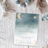 Kute gouden maansterren blauw baby shower per post kaart
