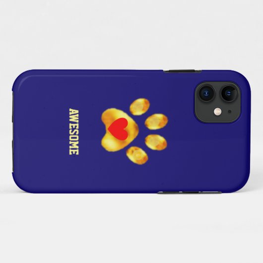 Kute goudpaw op marineblauw Case-Mate iPhone case (Achterkant (horizontaal))