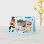 Kute grappige cartoons op blauw kaart (Gele Bloem)