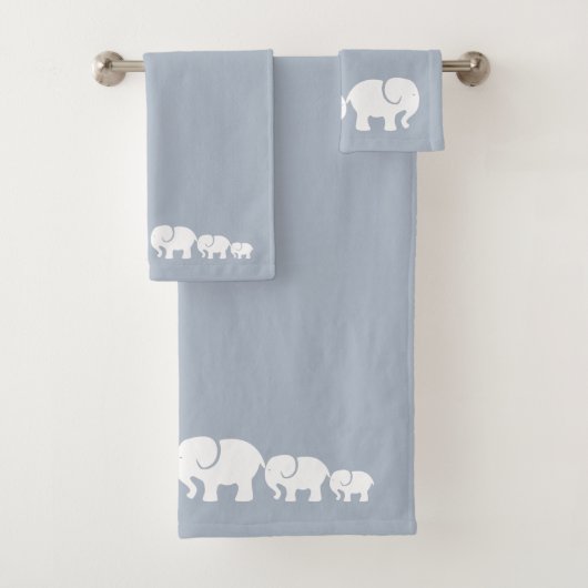Kute Gray and White Elephant Bathroom Towel Set Bad Handdoek (Insitu)