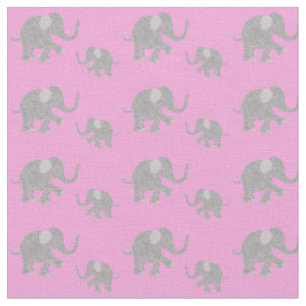 Kute Gray Baby Elephants op Roze Stof