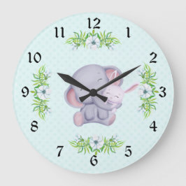 Kute Gray Elephant and White Bunny Rabbit Grote Klok